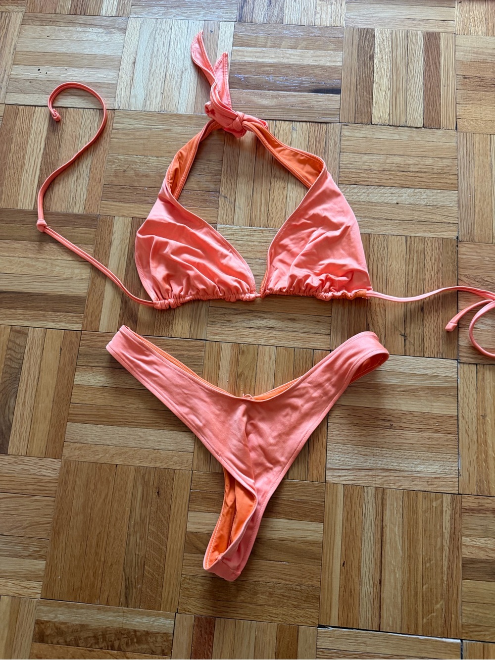 Frankie's Bikinis Kids Coral/Pink Halter Two-Piece Swim Set